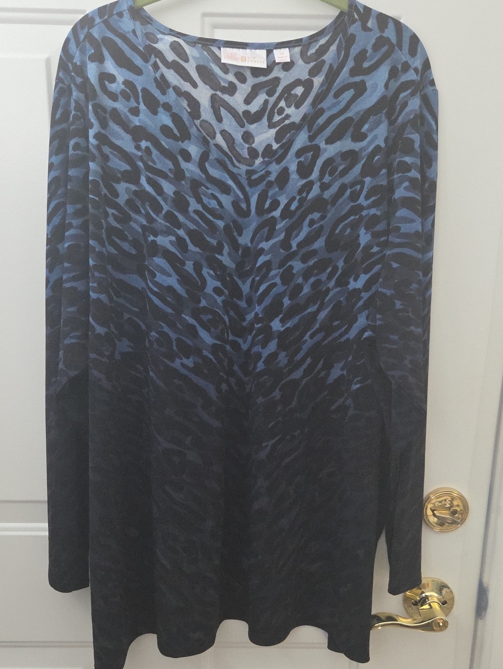 Belle by Kim Gravel Blue and Black Animal Print V-Neck Tunic Top